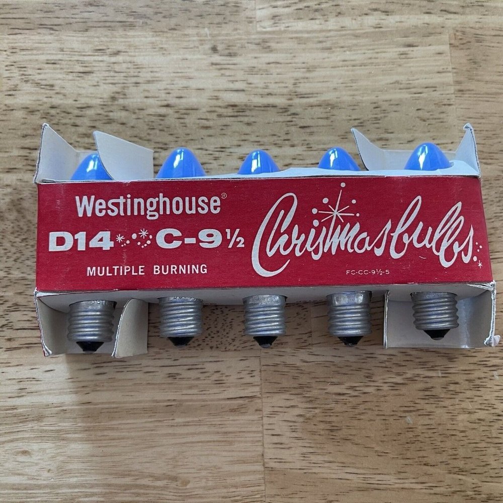 VTG1960 Christmas Lights Westinghouse D14 C-9½ Blue 5 Bulbs In Box